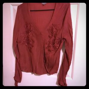 Dark pink rose embroidered blouse